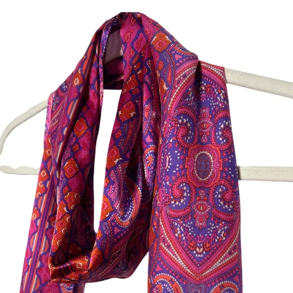 Jones New York Women's Scarf Pink Blue‎ Orange Paisley Print Accent Accessory
